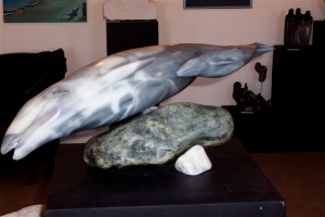 This is a sculpture of a mother Grey Whale rushing north to her feeding grounds